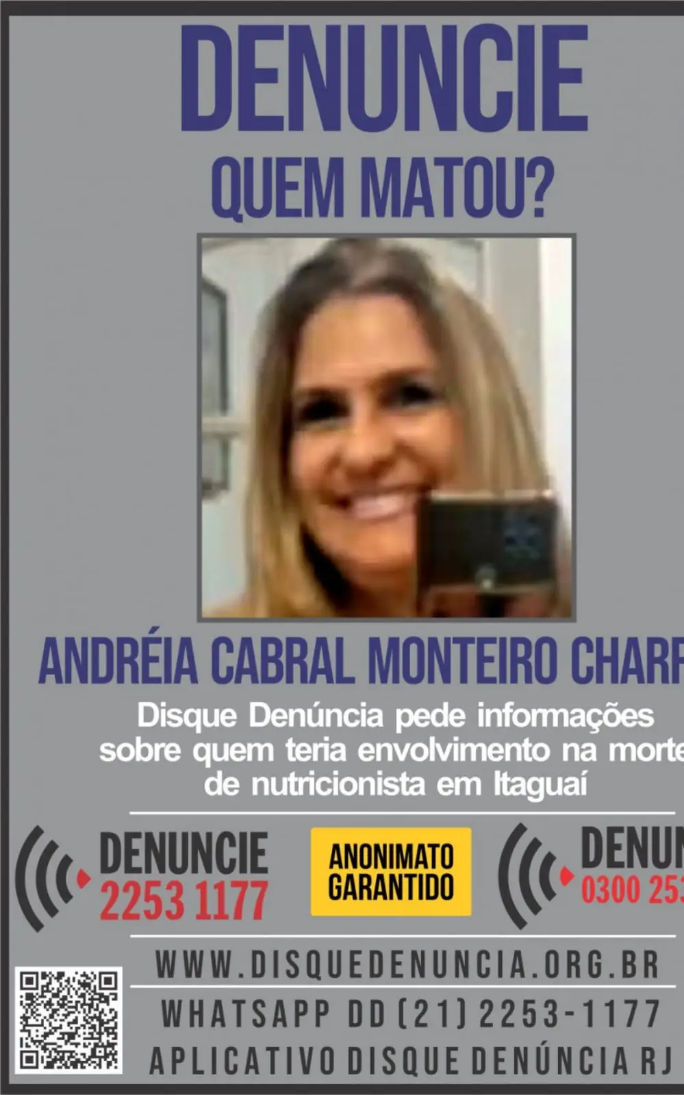 Disque Denúncia pede informações sobre envolvidos na morte de empresária em Itaguaí