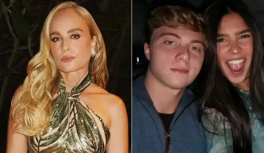 Angélica e seu filho Benício com a namorada