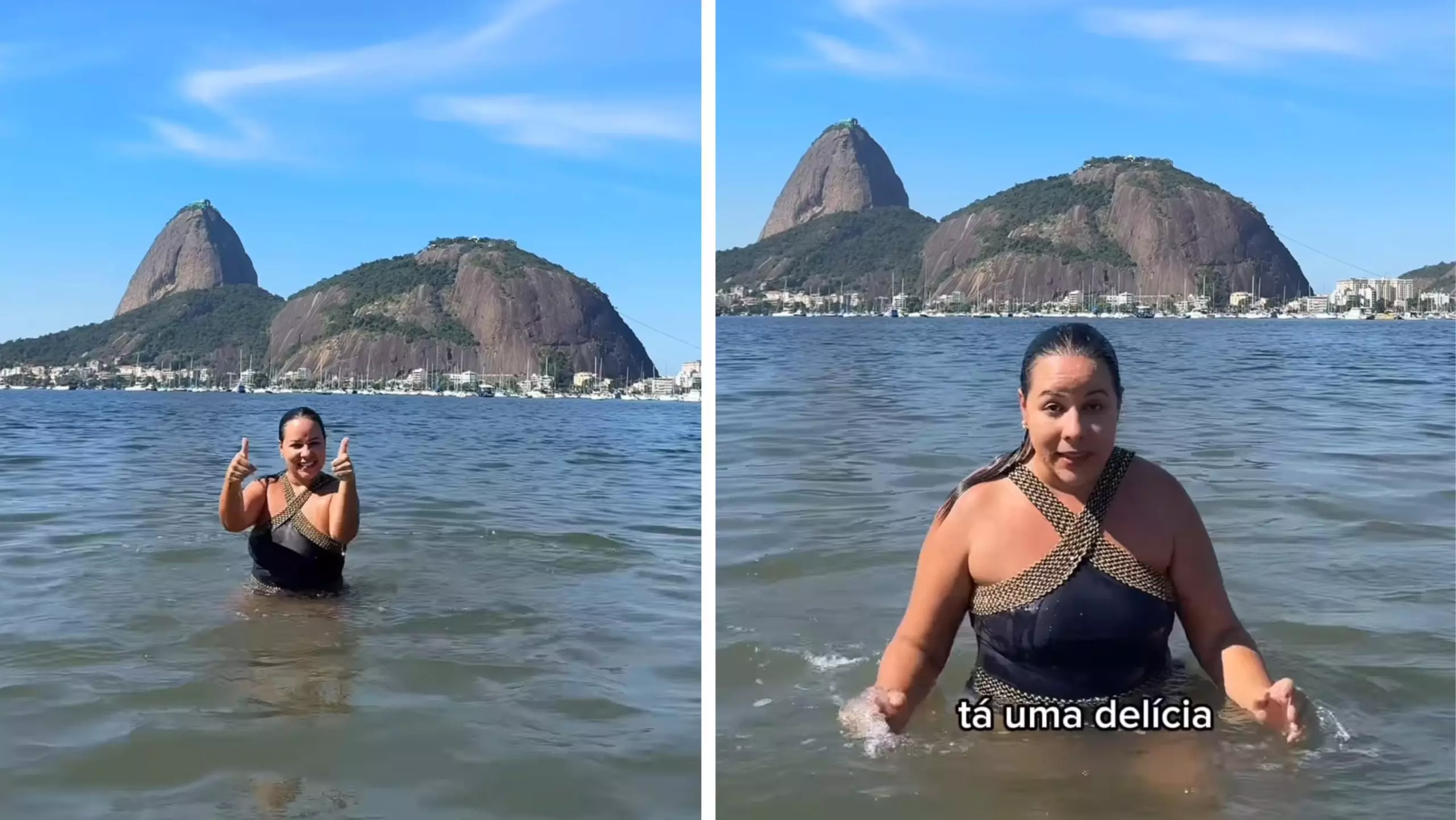 Natalia Oliveira na praia de Botafogo