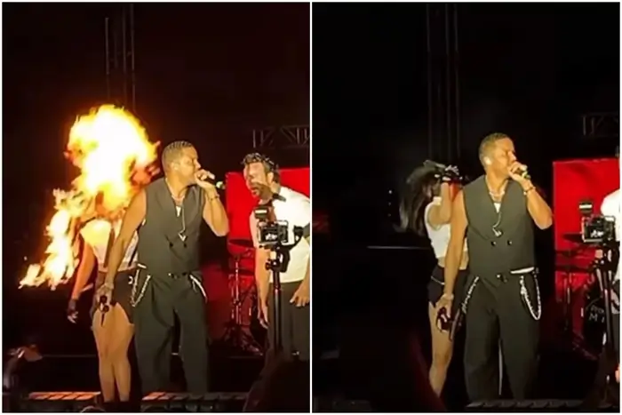 Bailarina pegando fogo em apresentação