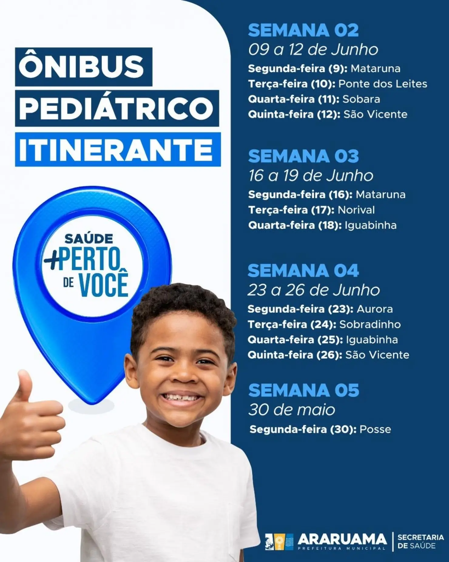 Calendário do Ônibus Pediátrico em Araruama
