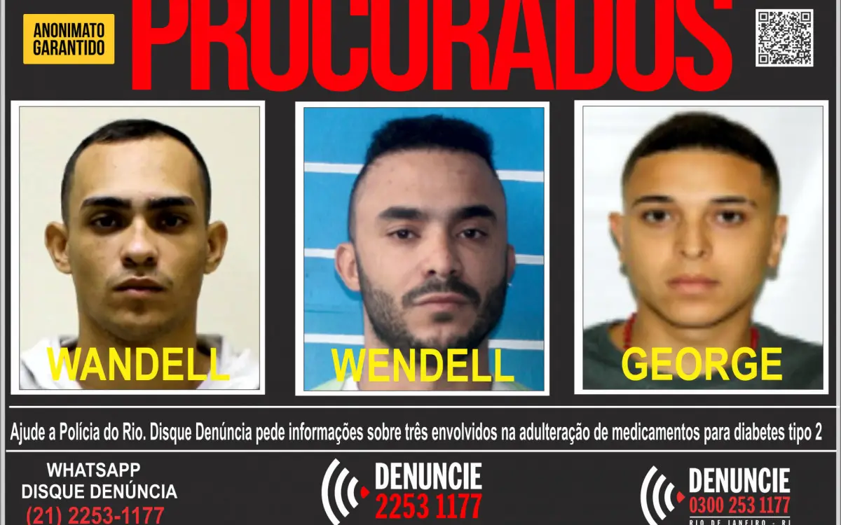 Disque Denúncia busca suspeitos de golpe com Ozempic adulterado no Rio