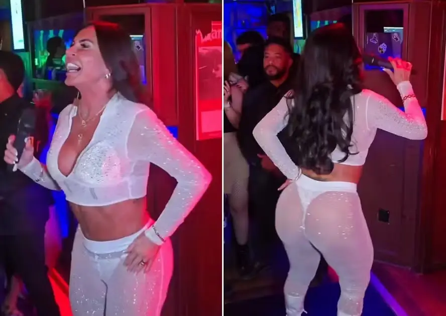 Gretchen usa figurino transparente em show na Irlanda