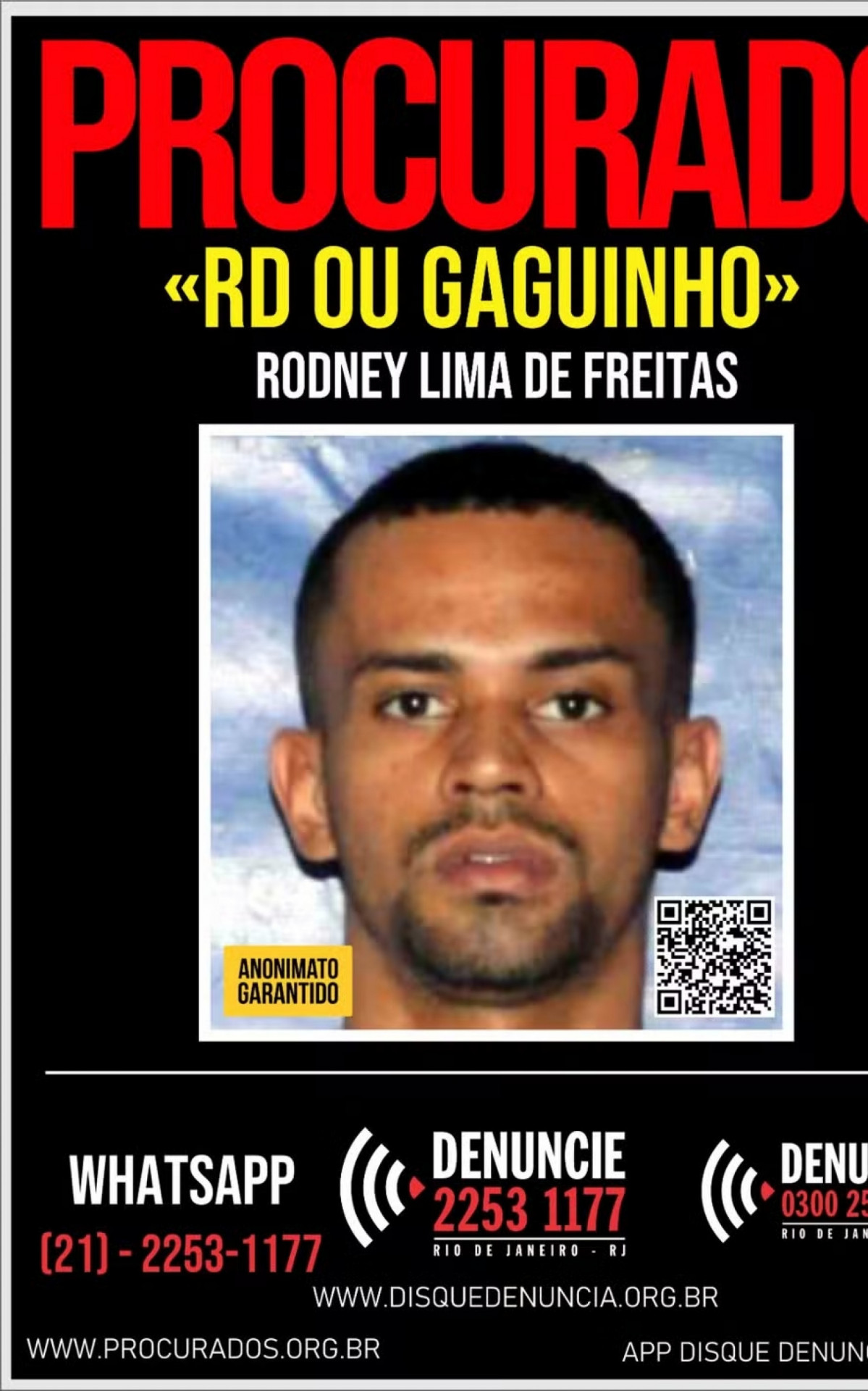 Cartaz do disque Denúncia procura por RD do Barbante