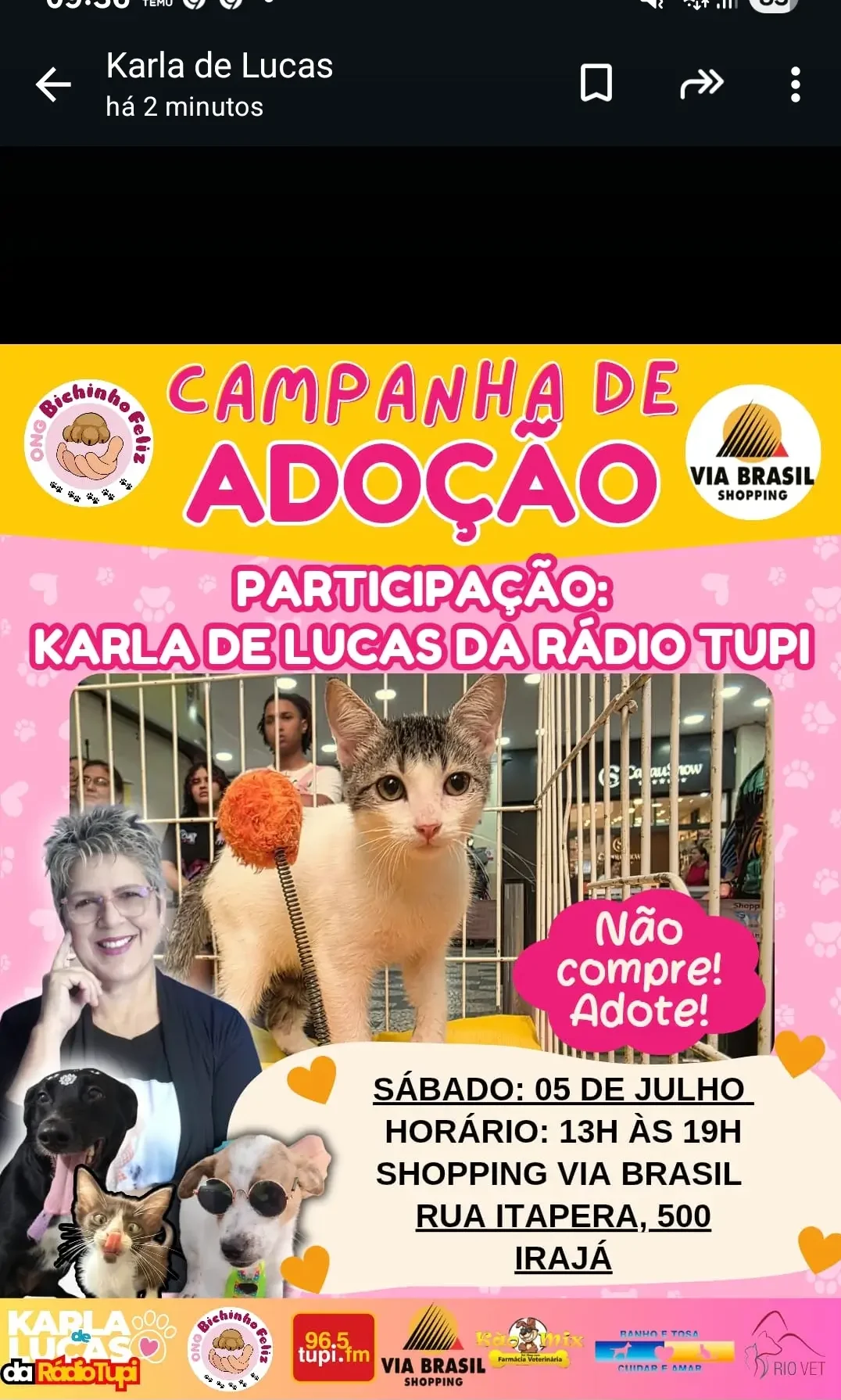 Campanha de Adoção com a ONG Bichinho Feliz no Shopping Via Brasil