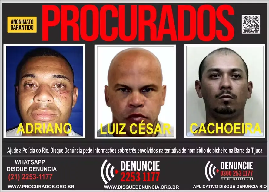 Luiz César( no meio) se apresentou e está preso. Adriano e Cachoeira são considerados foragidos