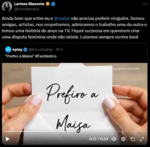 Post do X de Larissa manoela