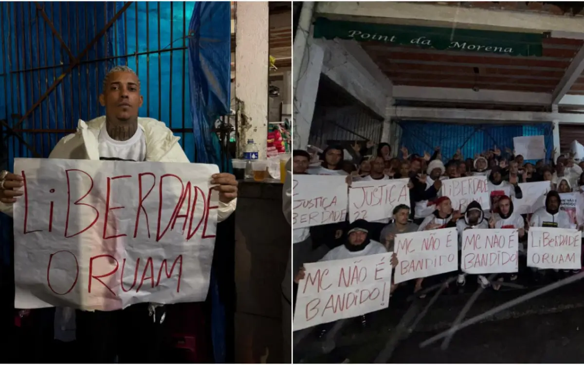 MC Poze e amigos pedem liberdade de Oruam em frente ao Bangu 3
