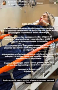 Juju Ferrari segue internada