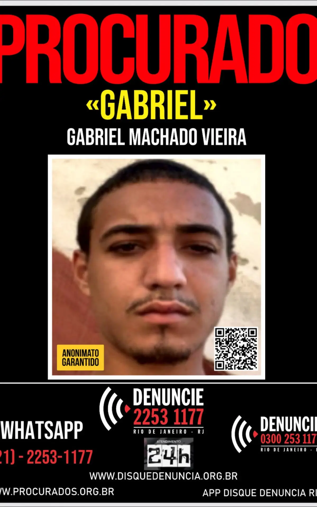 Disque Denúncia procura Gabriel Vieira