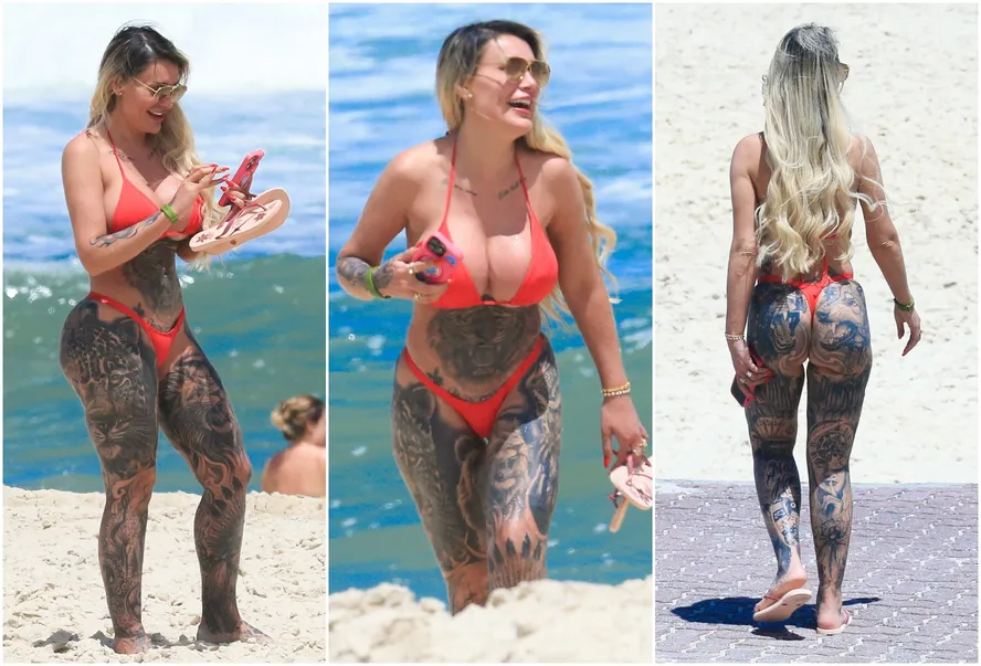 Andressa Urach aparece de biquíni fio-dental