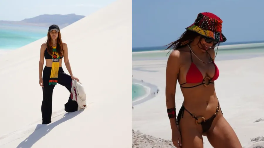 Anitta posa de biquíni em viagem