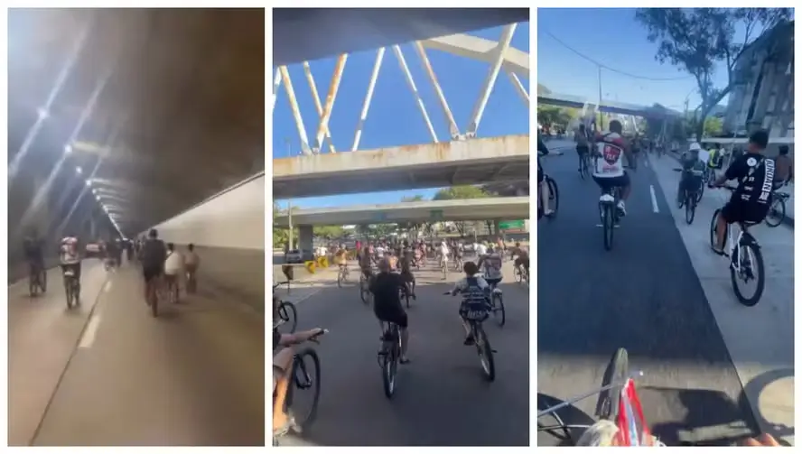 ciclistas no Túnel Santa Bárbara