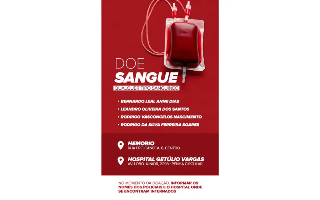 Campanha pede doação de sangue para policiais feridos