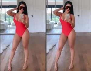 Simaria posa de maiô vermelho