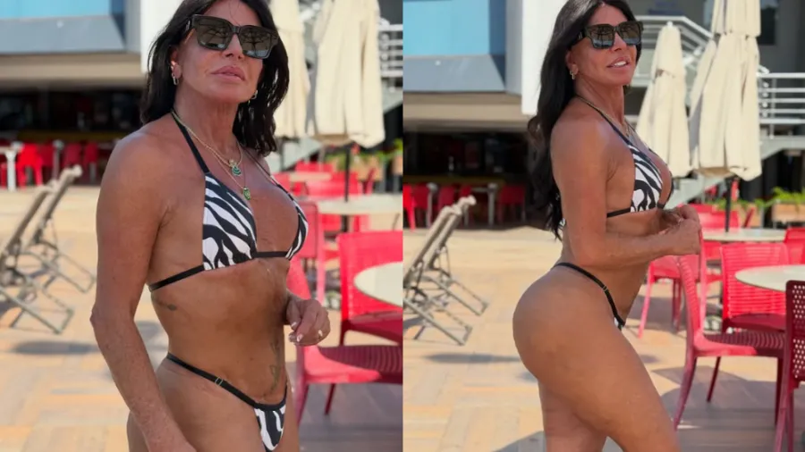 Gretchen posa de biquíni de fita