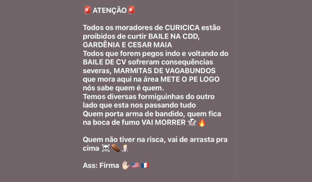 Informe seria da milícia de Curicica