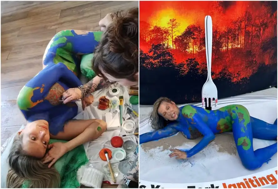 Luisa Mell pintou o corpo para protestar na COP30