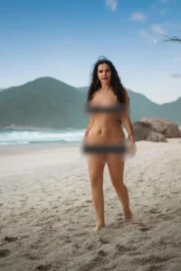 Luiza Ambiel posa nua na Praia do Abricó