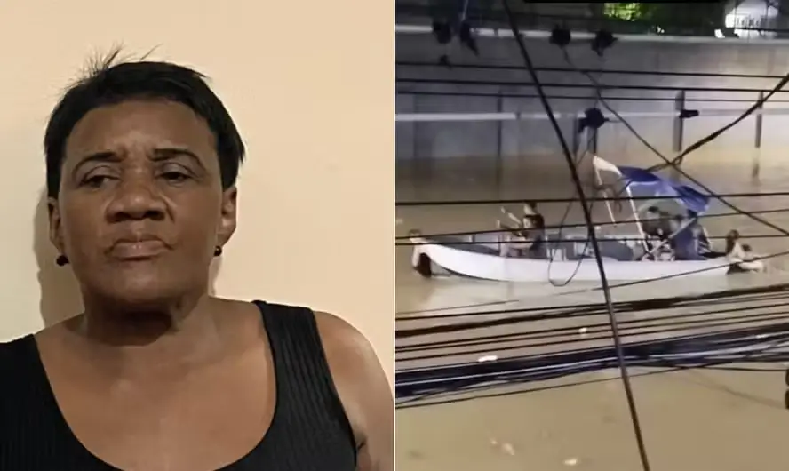 Eliete e o barco no qual foi socorrida