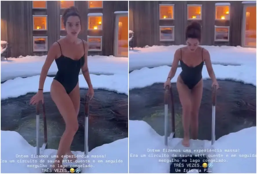 Giovanna Lancellotti em lago congelado
