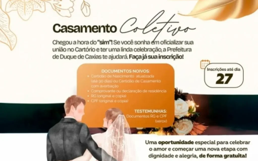 Prefeitura de Caxias abre inscrições para casamento coletivo