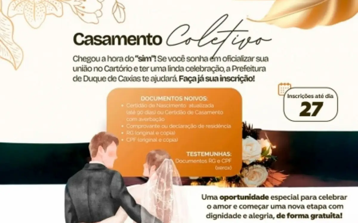 Prefeitura de Caxias abre inscrições para casamento coletivo