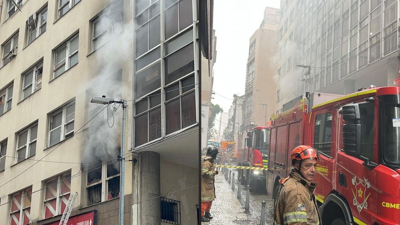 Prédio comercial pega fogo na Rua da Alfândega