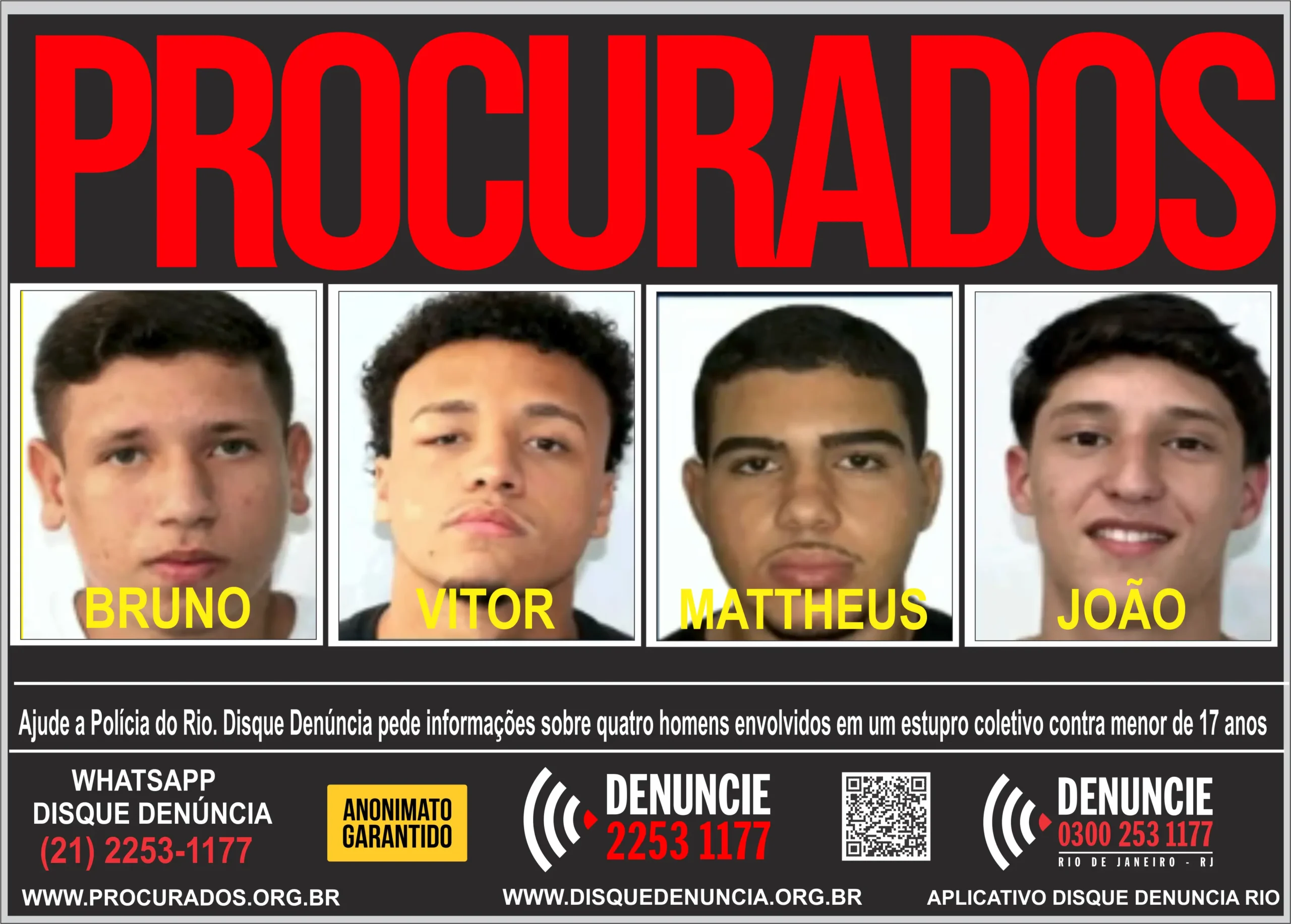 Cartaz de procurados por estupro em Copacabana