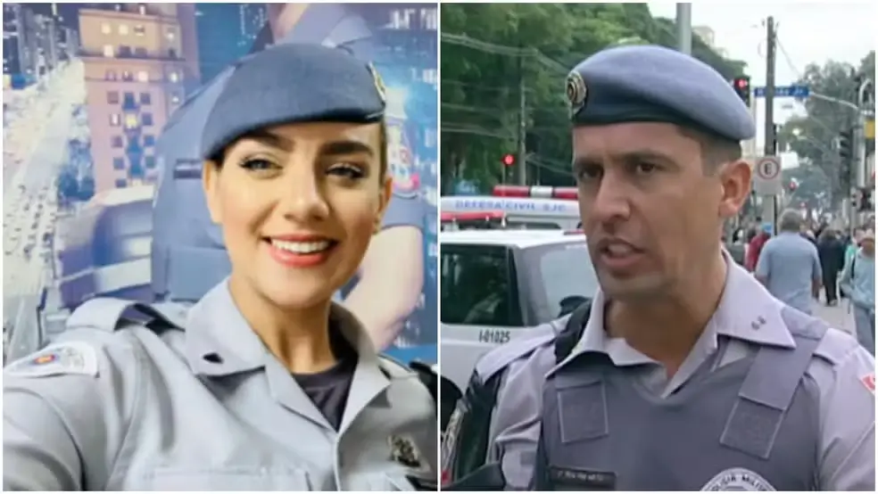 PM Gisele Alves Santana e o tenente-coronel da PM Geraldo Leite Rosa Neto