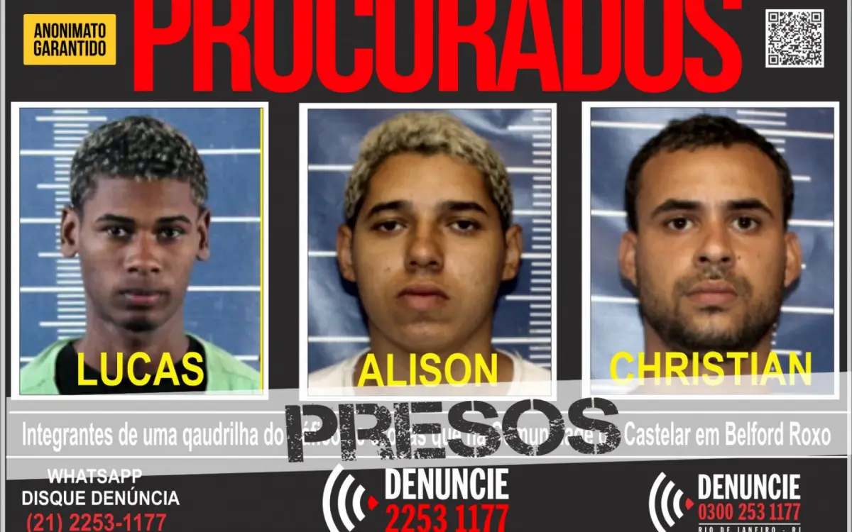 Lucas Rangel Pedro, Alison de Araújo Silva e Christian Santos de Oliveiras foram presos