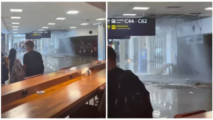 Alagamento no Galeão assusta passageiros