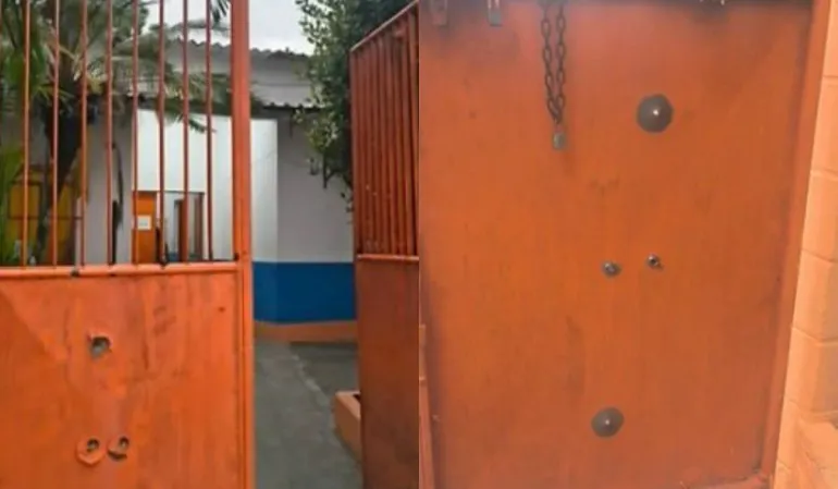 Tiros atingiram portão da Escola Municipal Dr. Rubens Falcão