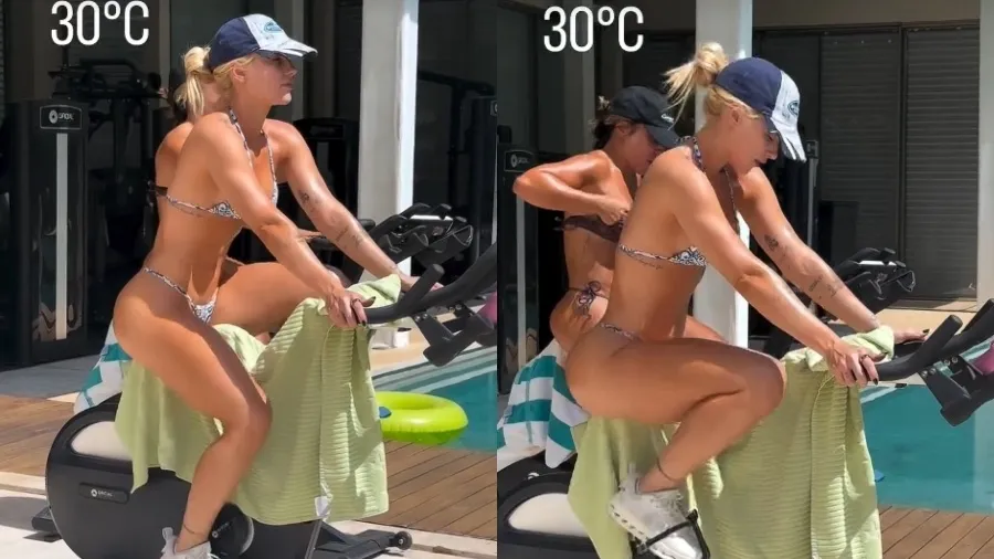 Virginia treina de biquíni