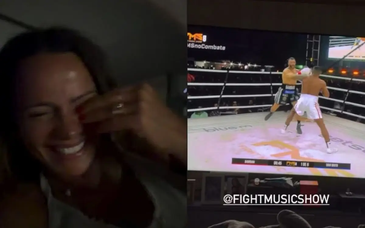Viviane Araujo cai na risada ao assistir luta entre Davi Brito e Bambam